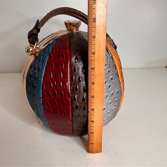 Alyssa Faux Vegan Leather Ostrich Texture Round Sphere Ball Handbag Multicolor - Picture 10 of 15